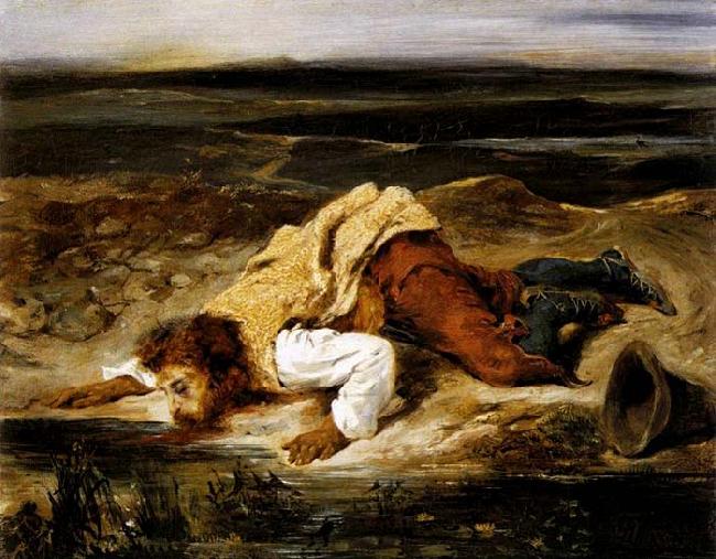 Eugene Delacroix A Mortally Wounded Brigand Quenches his Thirst oil painting picture